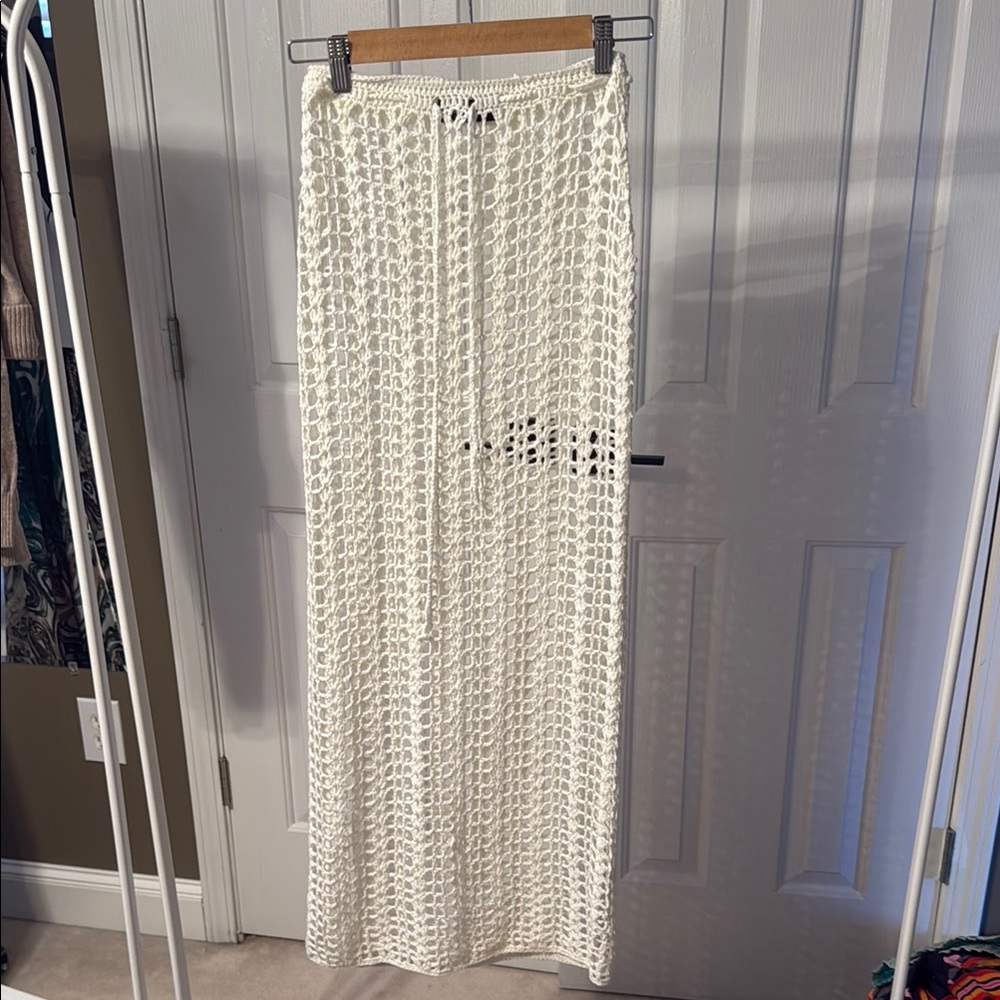 White Fox White Crochet Maxi Coverup Skirt